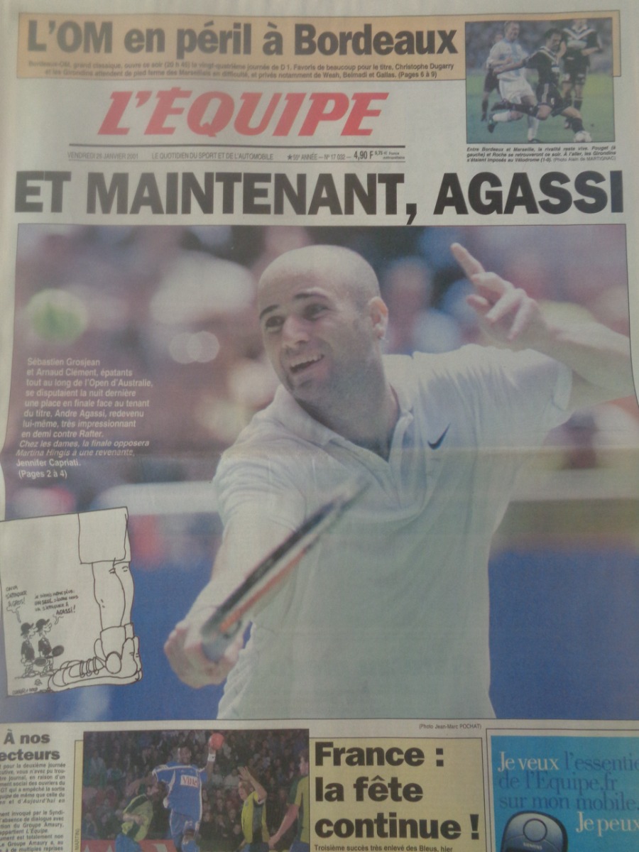 Journal l'équipe 26/01/2001 Et maintenant Agassi - l'Open d'Australie - Tennis - Journal L'Équipe authentique - Revue Vintage