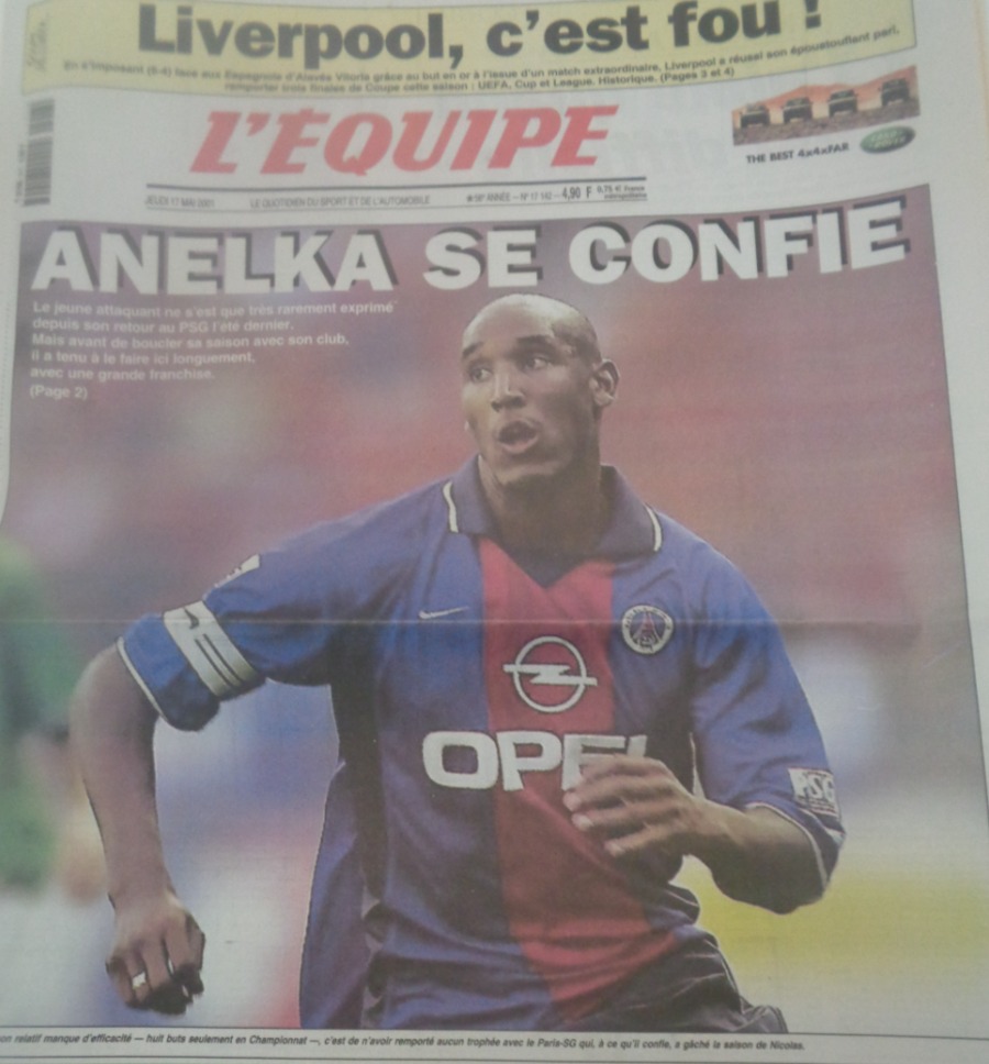 Journal l'équipe 17/05/2001 Anelka se confie - P.S.G - Paris Saint Germain - Football - Journal L'Équipe authentique - Revue Vintage