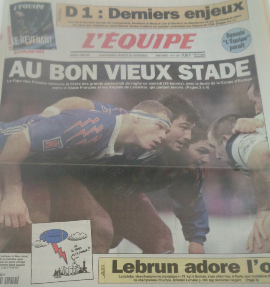 Journal l'équipe 19/05/2001 Au bon vieux stade - Finale de la Coupe d'Europe - Rugby - Journal L'Équipe authentique - Revue Vintage