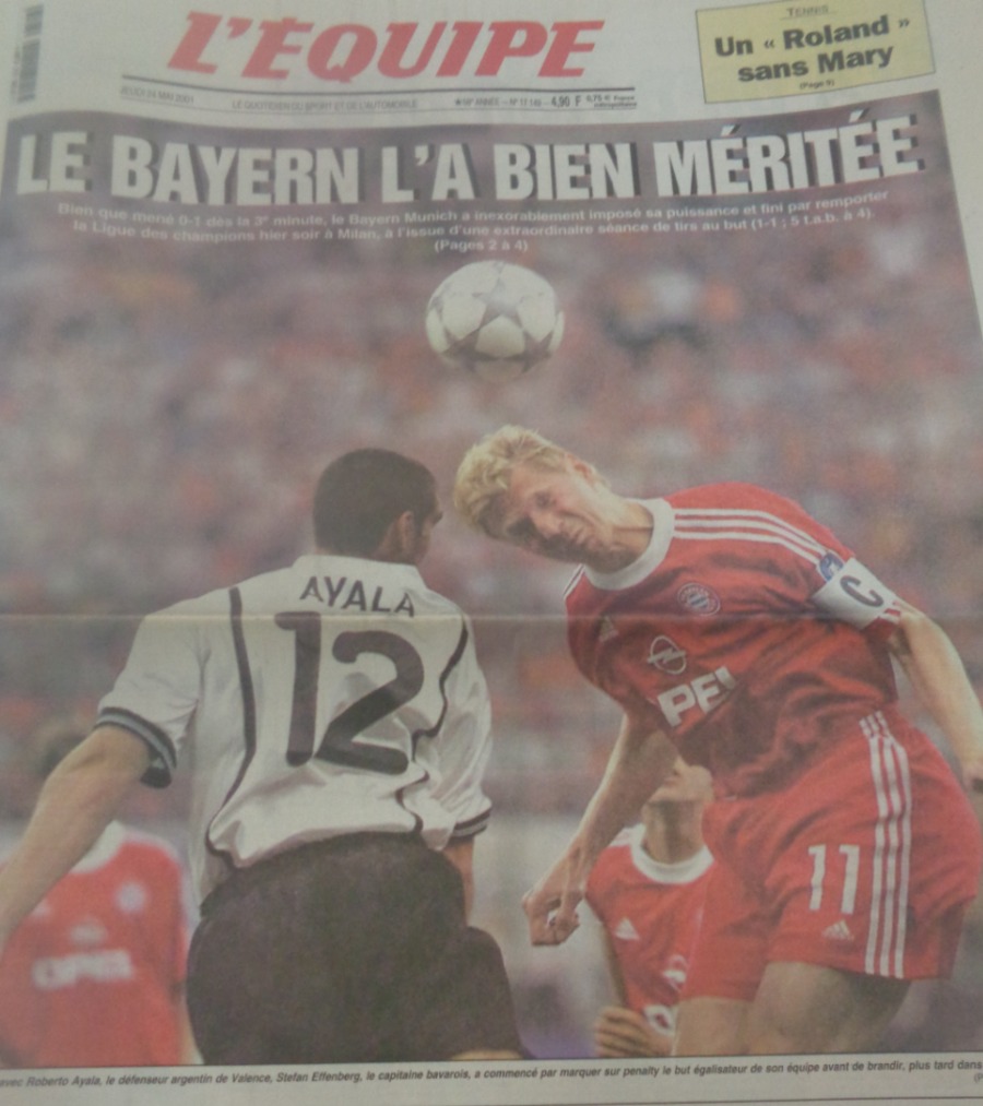Journal l'équipe 24/05/2001 Bayern l'a bien méritée - vainqueur de la Ligue des champions - Football - Journal L'Équipe authentique - Revue Vintage