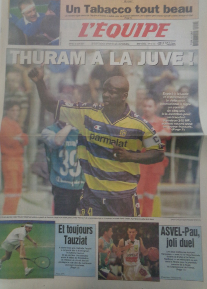 Journal l'équipe 19/06/2001 Thuram signe a la Juventus - Football - Journal L'Équipe authentique - Revue Vintage