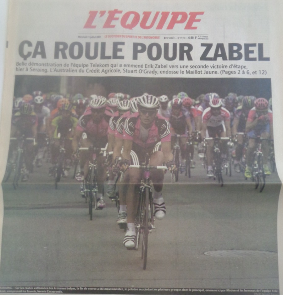 Journal l'équipe 11/07/2001 Ça roule pour Zabel - Tour de France - Cyclisme - Journal L'Équipe authentique - Revue Vintage