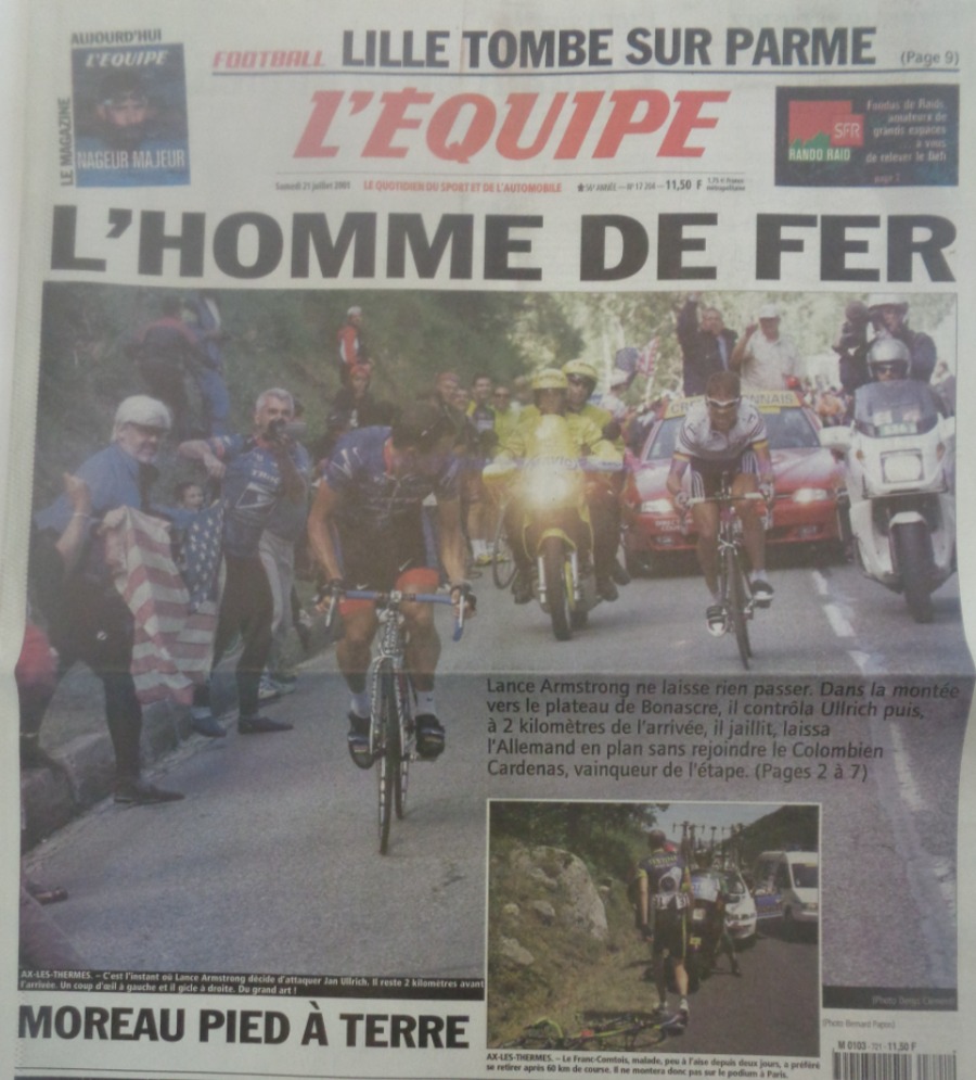 Journal l'équipe 21/07/2001 L'homme de fer Lance Armstrong - Tour de France - Cyclisme - Journal L'Équipe authentique - Revue Vintage