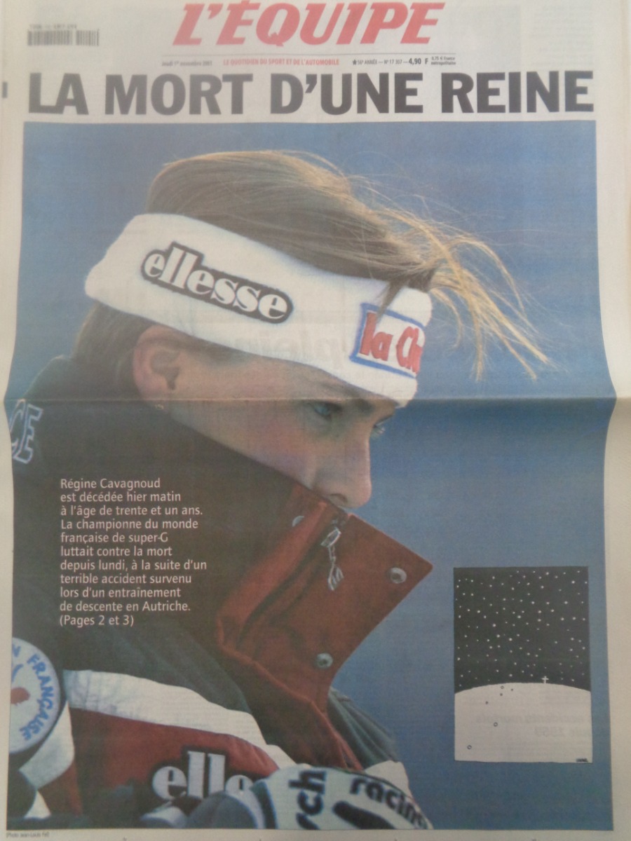 Journal l'équipe 01/11/2001 La mort d'une reine - Régine Cavagnoud - Hommage - Ski - Journal L'Équipe authentique - Revue Vintage