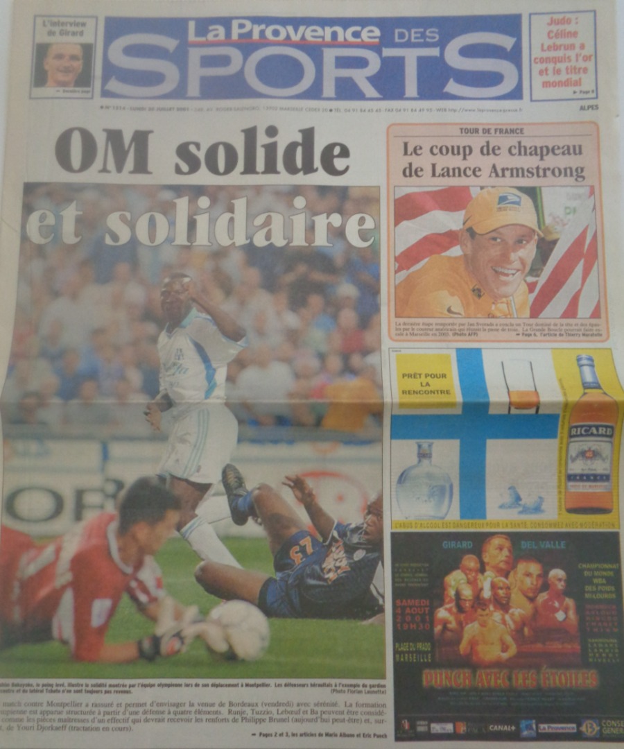 La Provence des sports 30/07/2001 OM solide et solidaire - Marseille - Football - Football authentique - Revue Vintage