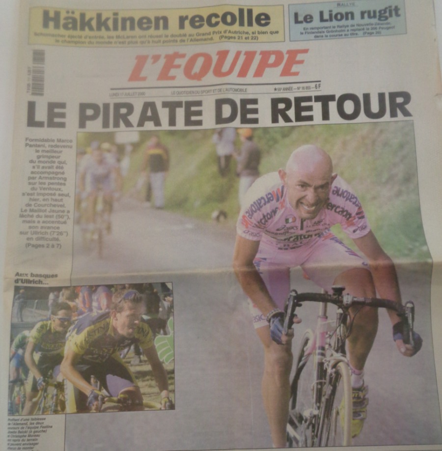 Journal l'équipe 17/07/2000 Marco Pantani - Le pirate de retour - Tour de France - cyclisme - Journal L'Équipe authentique - Revue Vintage