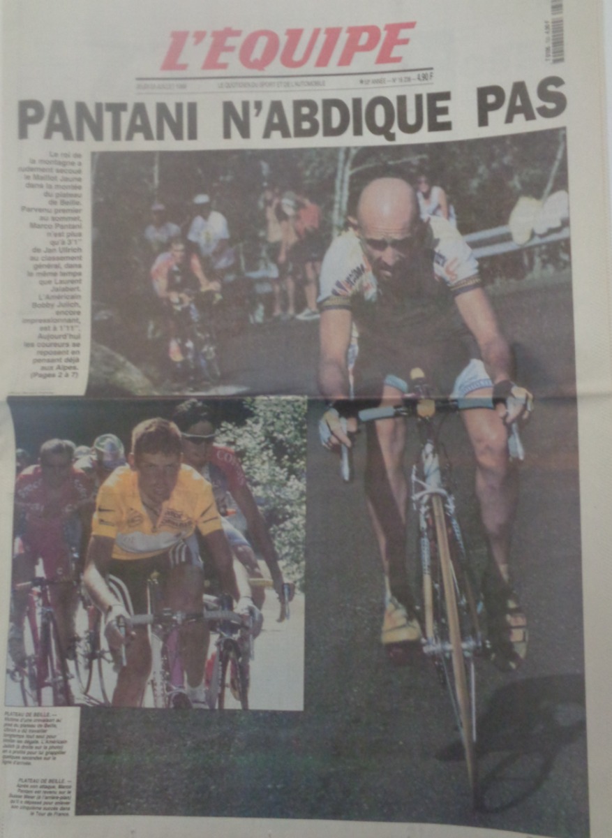 Journal l'équipe 23/07/1998 Marco Pantani n'abdique pas - le pirate -Tour de France - cyclisme - Journal L'Équipe authentique - Revue Vintage