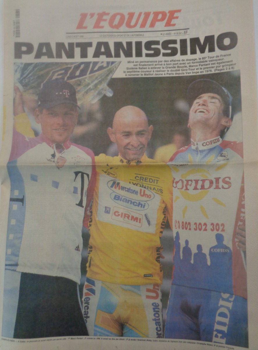 Journal l'équipe 03/08/1998 Pantanissimo - Marco Pantani le pirate -Tour de France - cyclisme - Journal L'Équipe authentique - Revue Vintage