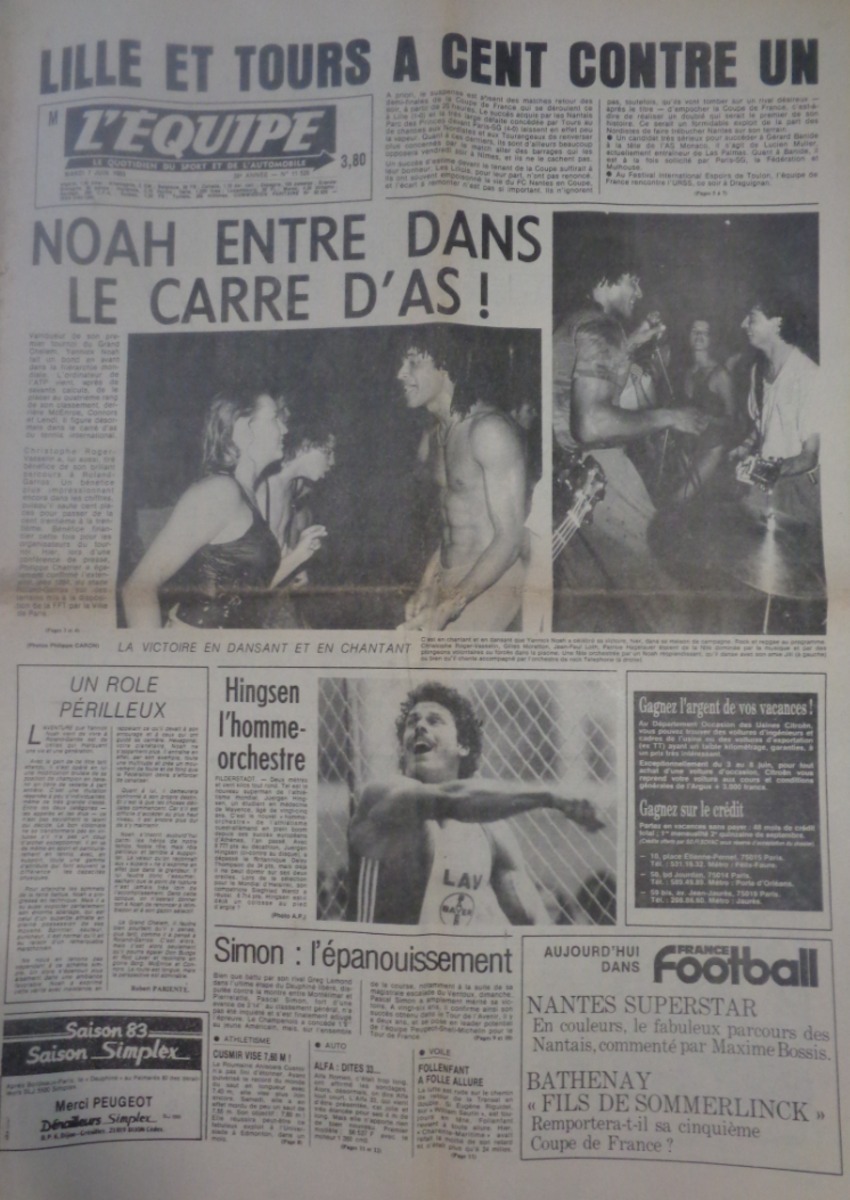 Journal l'équipe 07/08/2001 Noah entre dans le carré d'as - Roland Garros - Tennis - Journal L'Équipe authentique - Revue Vintage