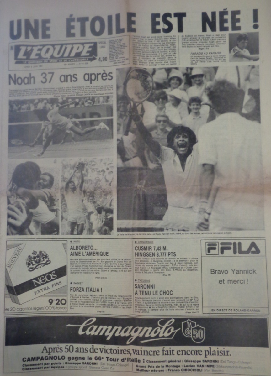 Journal l'équipe 06/08/2001 Noah une étoile est née !!! - Roland Garros - Tennis - Journal L'Équipe authentique - Revue Vintage