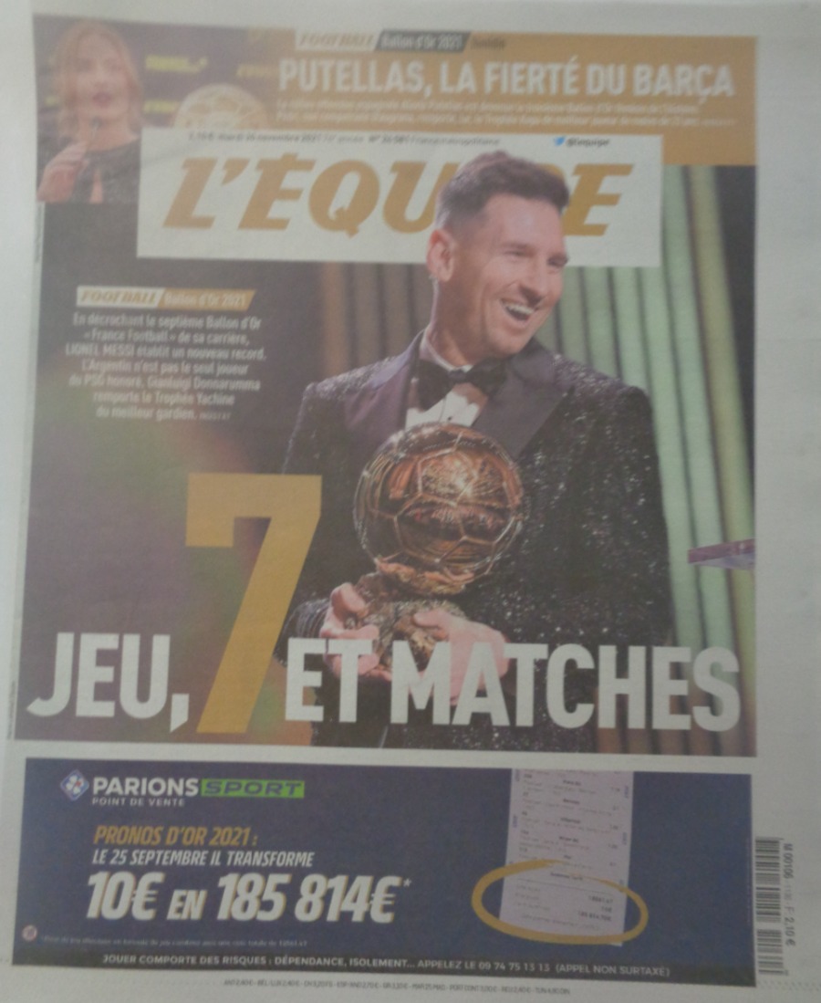 Journal l'équipe 30/11/2021 Lionel Messi - Putellas Ballon d'or - Journal L'Équipe authentique - Revue Vintage