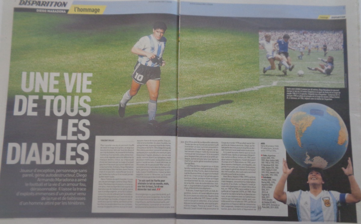 Journal l'équipe 26/11/2020 Dieu est mort - Diego Maradona - Hommage - Vue 2 - Journal L'Équipe
