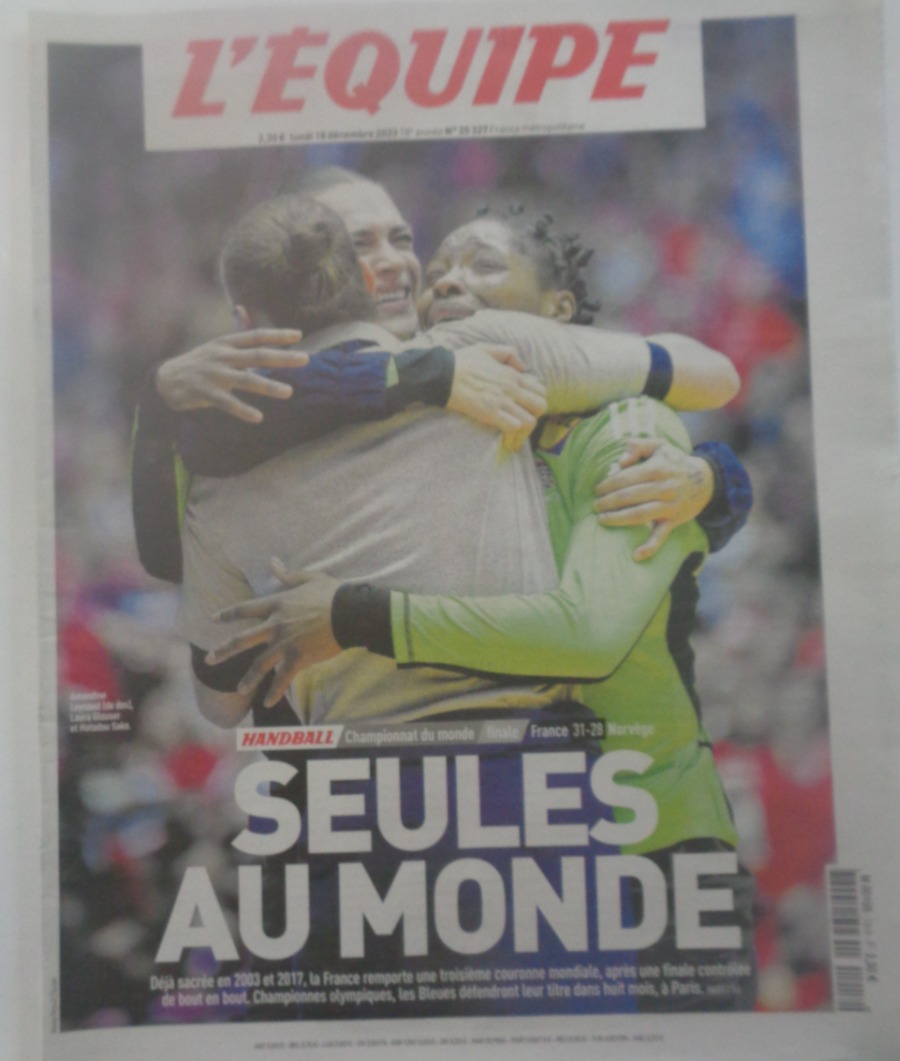 Journal l'équipe 18/12/2023 Seules au Monde - Finale championnat du Monde Handball - Journal L'Équipe authentique - Revue Vintage