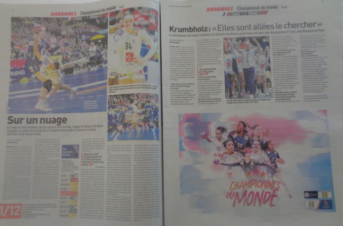 Journal l'équipe 18/12/2023 Seules au Monde - Finale championnat du Monde Handball - Vue 3 - Journal L'Équipe