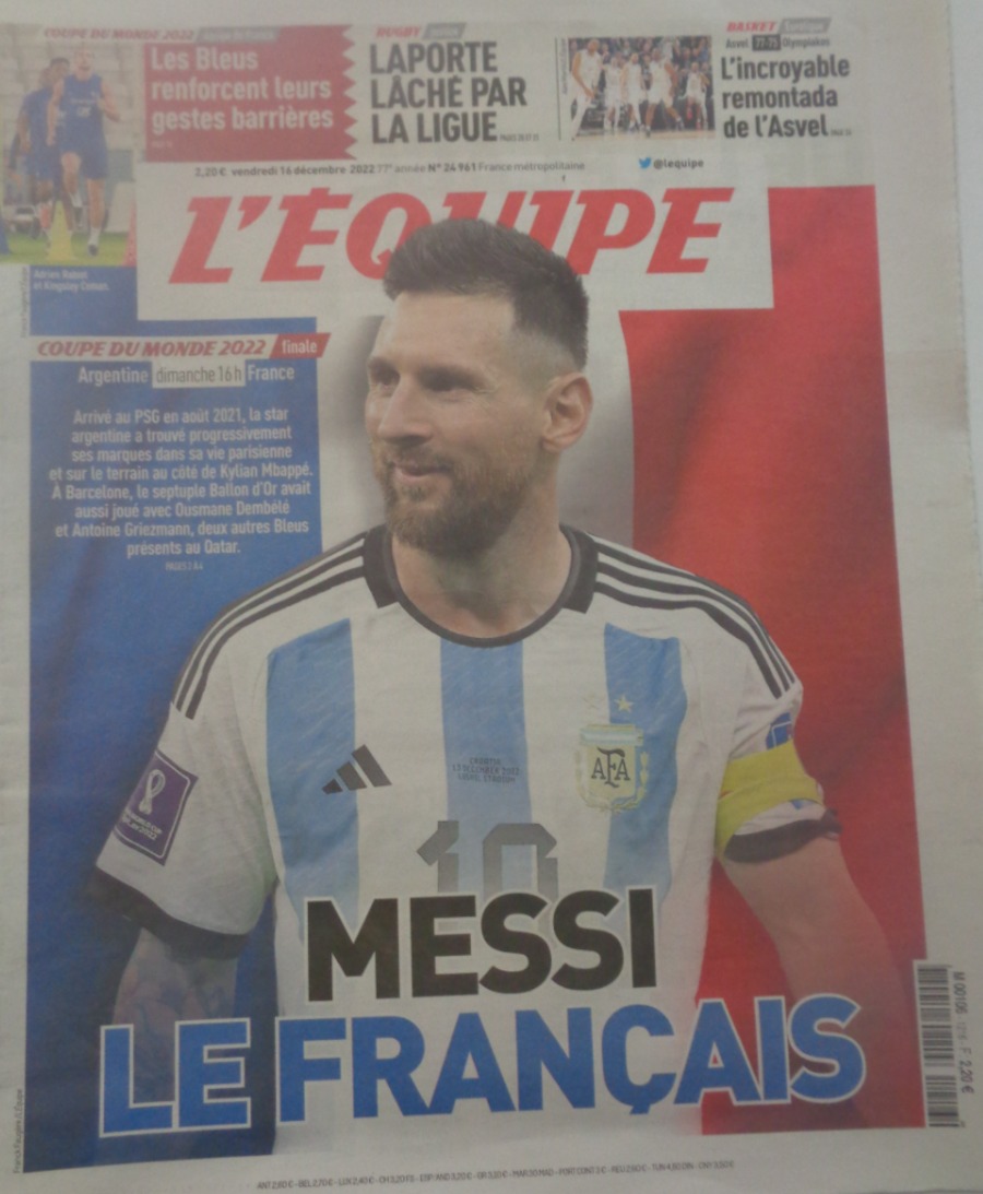 Journal l'équipe 16/12/2022 Messi le Français - Argentine / France - finale Coupe du Monde de Football - Journal L'Équipe authentique - Revue Vintage