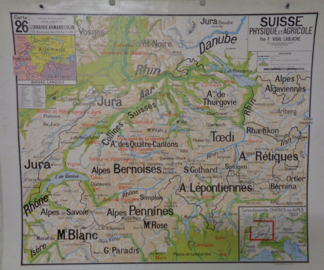 Ancienne carte scolaire Vidal Lablache 26 SUISSE Politique - Agricole - Vue 2 - Cartes Scolaires