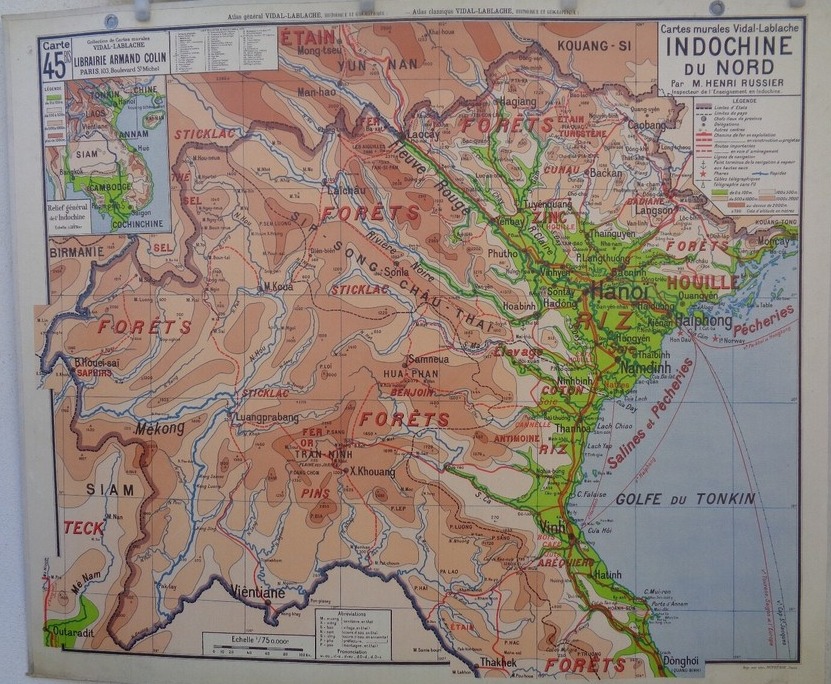 Ancienne carte scolaire Indochine - Tonkin - Siam N° 23 - Armand colin - Cartes Scolaires authentique - Revue Vintage