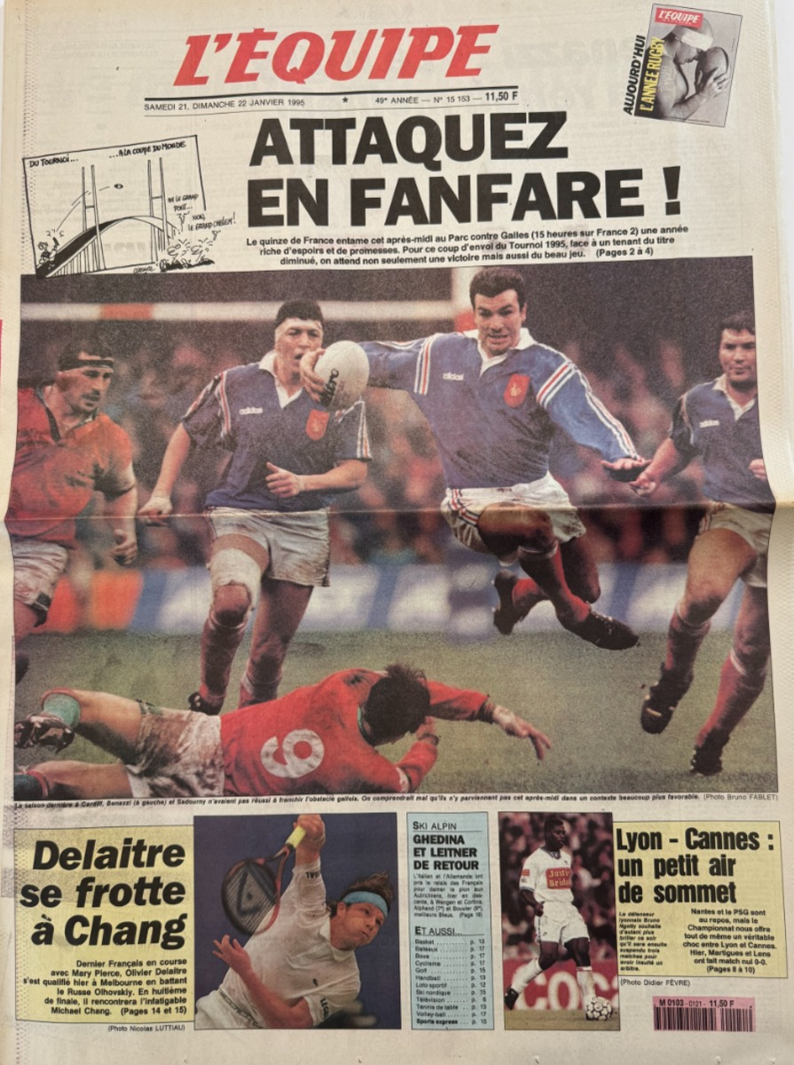 Journal l'équipe 22/01/1995 Attaquez en fanfare - Rugby XV de France - Tournoi - Journal L'Équipe authentique - Revue Vintage