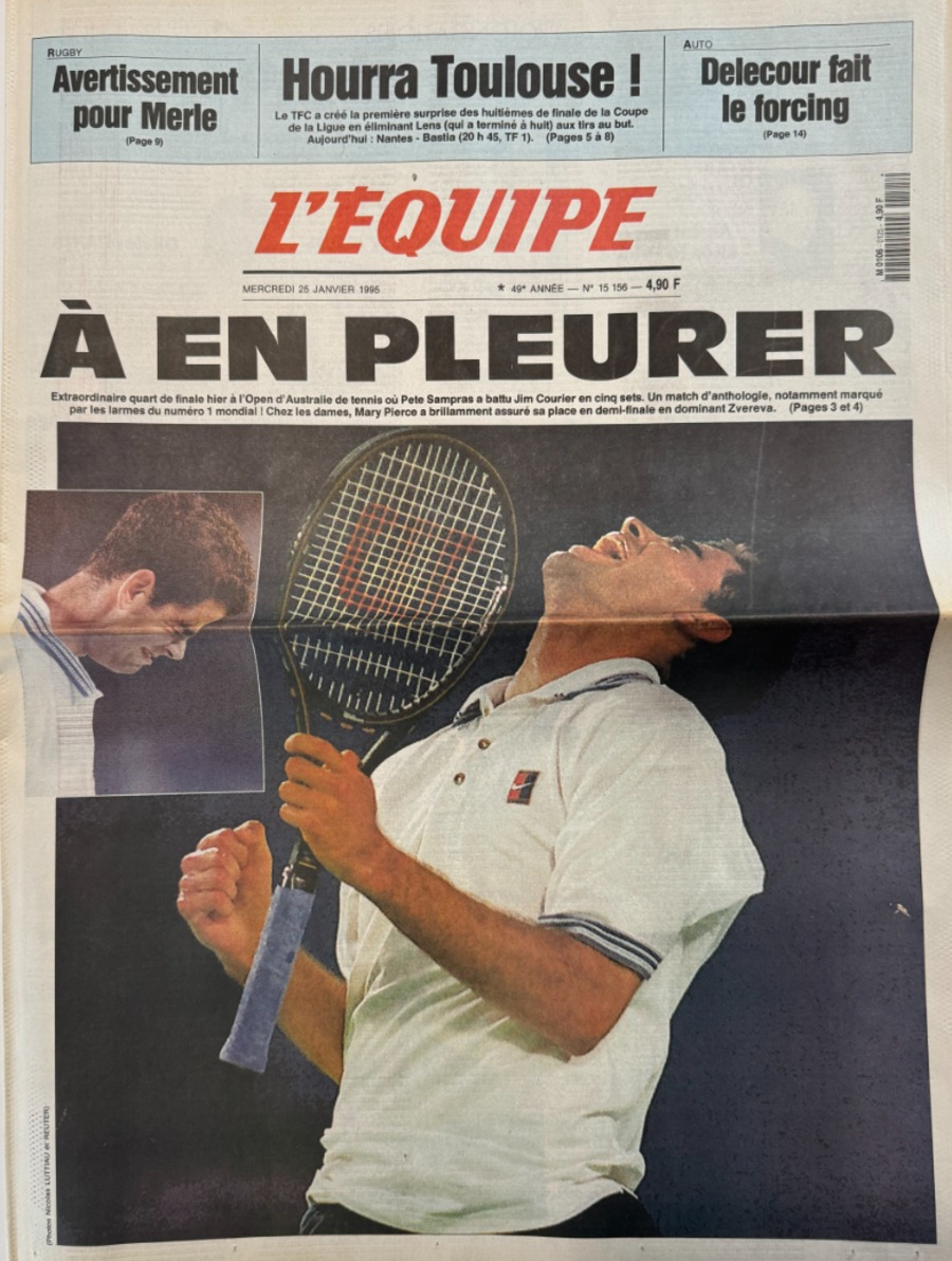 Journal l'équipe 25/01/1995 À en pleurer - Sampras / Courier - Open d'Australie - Tennis - Journal L'Équipe authentique - Revue Vintage