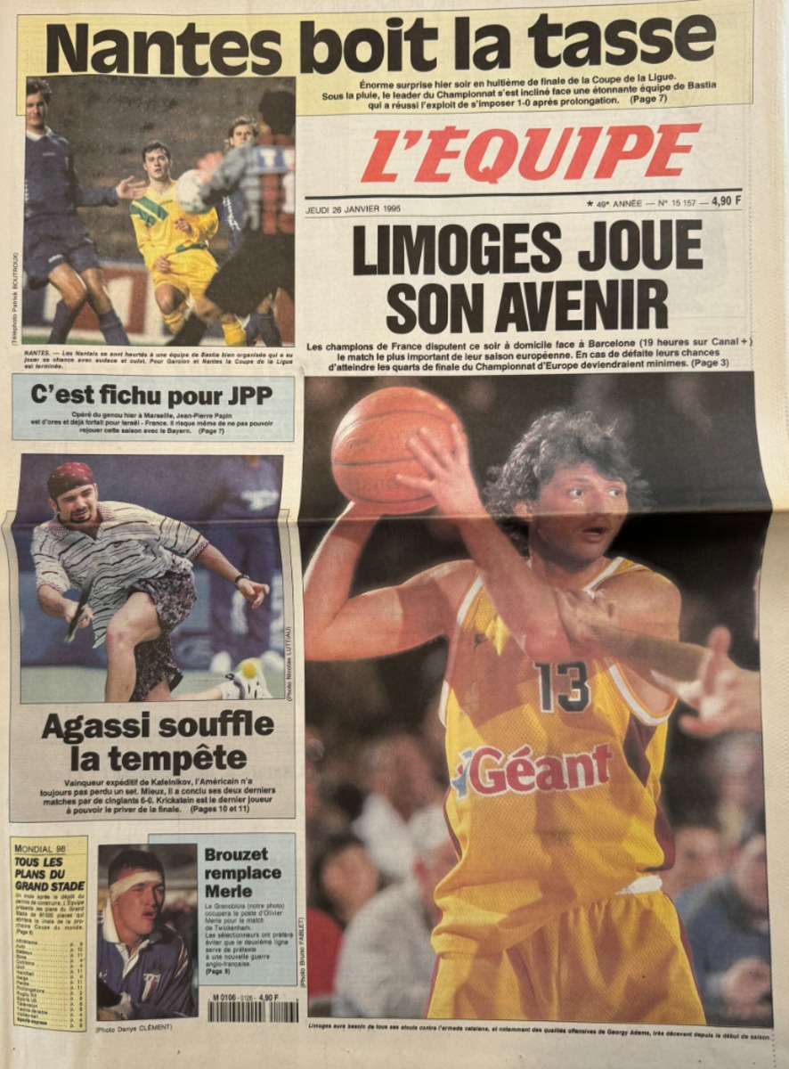 Journal l'équipe 26/01/1995 Limoges joue son avenir face a Barcelone - Basket - Journal L'Équipe authentique - Revue Vintage