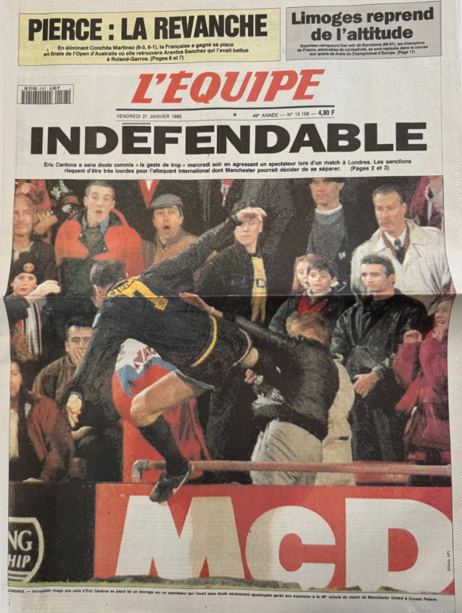 Journal l'équipe 27/01/1995 Indéfendable Éric Cantona agressant un spectateur - Football - Journal L'Équipe authentique - Revue Vintage