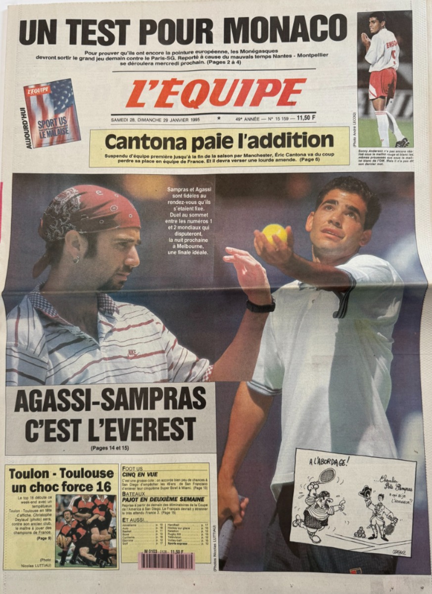 Journal l'équipe 29/01/1995 Sampras / Agassi Finale de l'Open d'Australie - tennis - Journal L'Équipe authentique - Revue Vintage