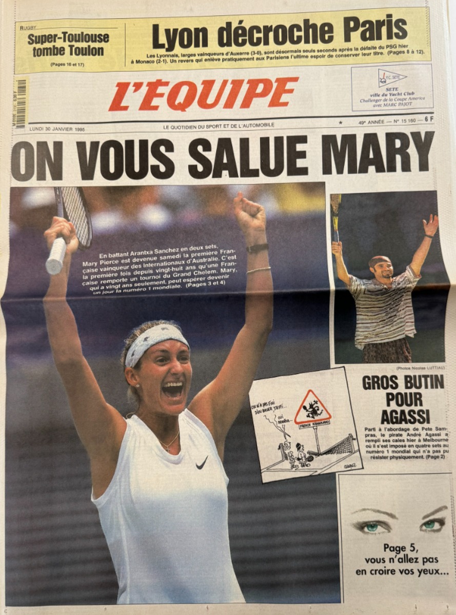 Journal l'équipe 30/01/1995 On vous salue Mary Pierce - Vainqueur de l'Open d'Australie - tennis - Journal L'Équipe authentique - Revue Vintage