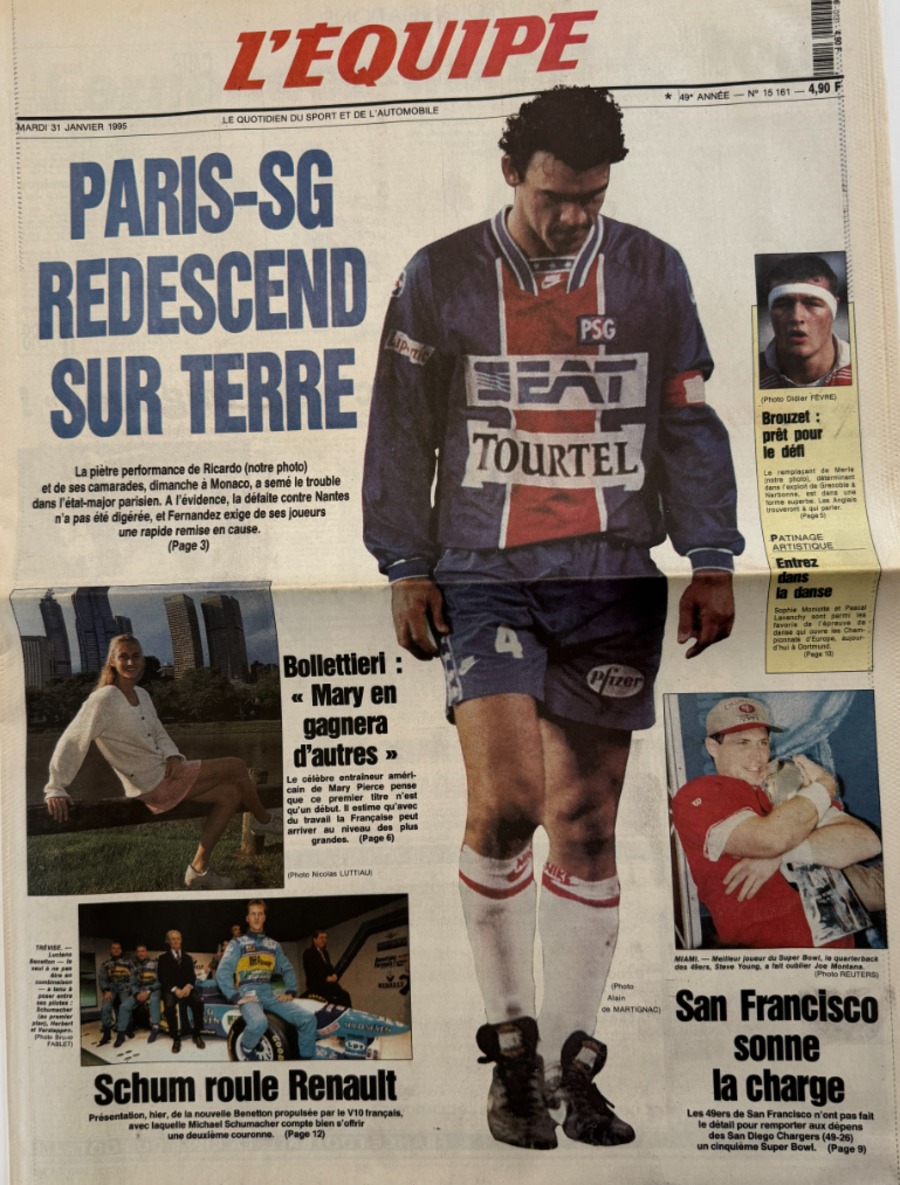 Journal l'équipe 31/01/1995 Paris Saint Germain redescend sur terre - PSG - Football - Journal L'Équipe authentique - Revue Vintage