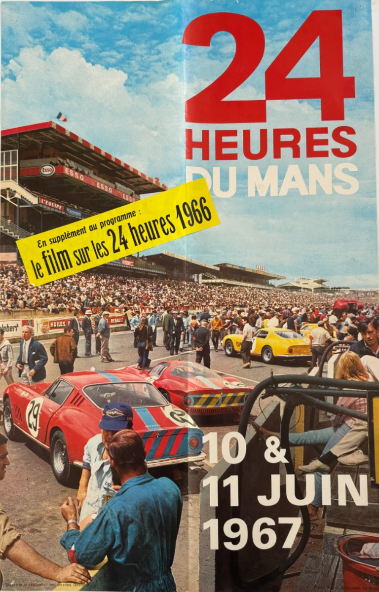 Affiche originale 24 heures du Mans 1967 Photo André Delourmel - Publicitaire authentique - Revue Vintage