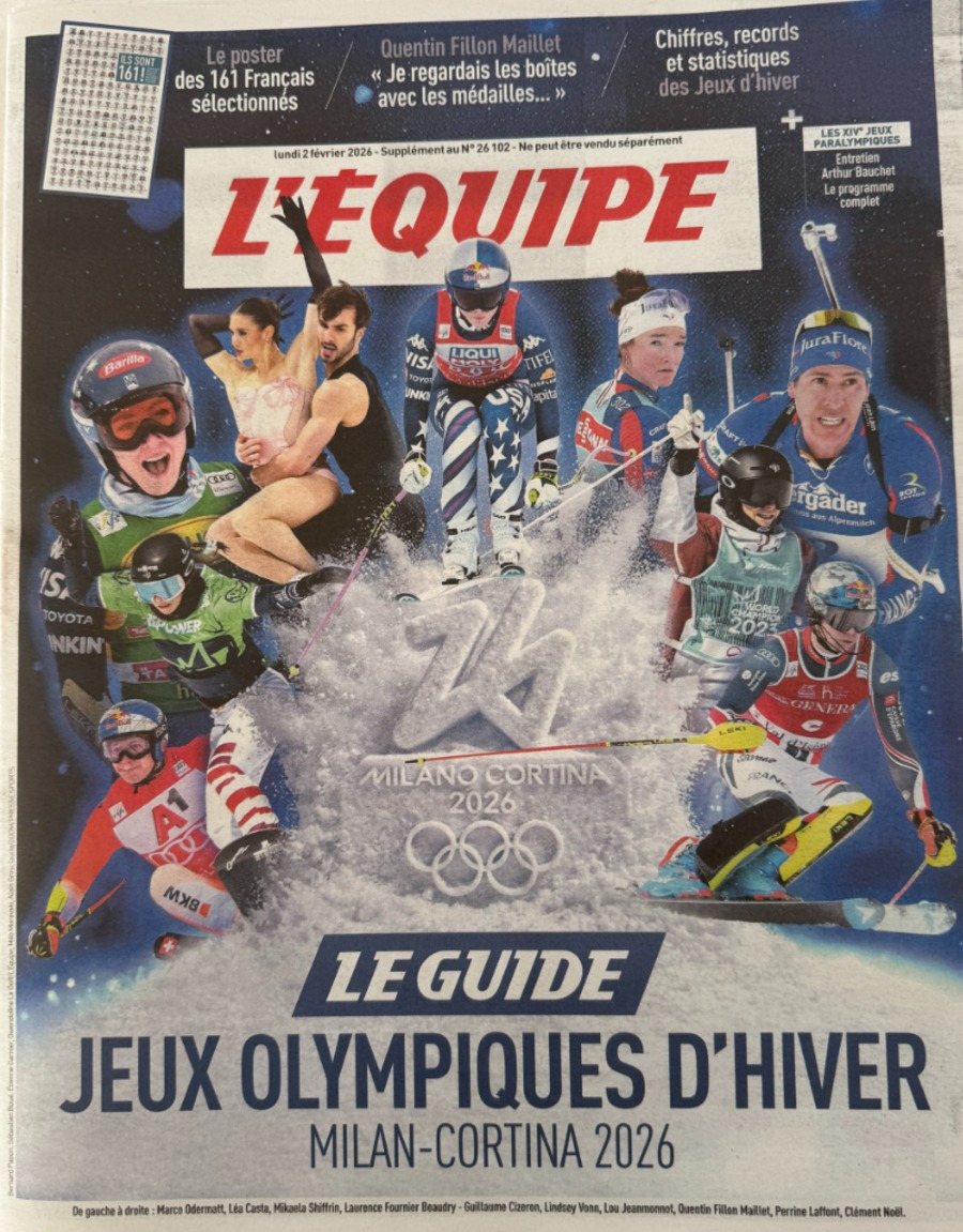 Journal l'équipe 02/02/2026 Guide Olympiques d'hiver - Milan Cortina - Jeux Olympiques - Journal L'Équipe authentique - Revue Vintage