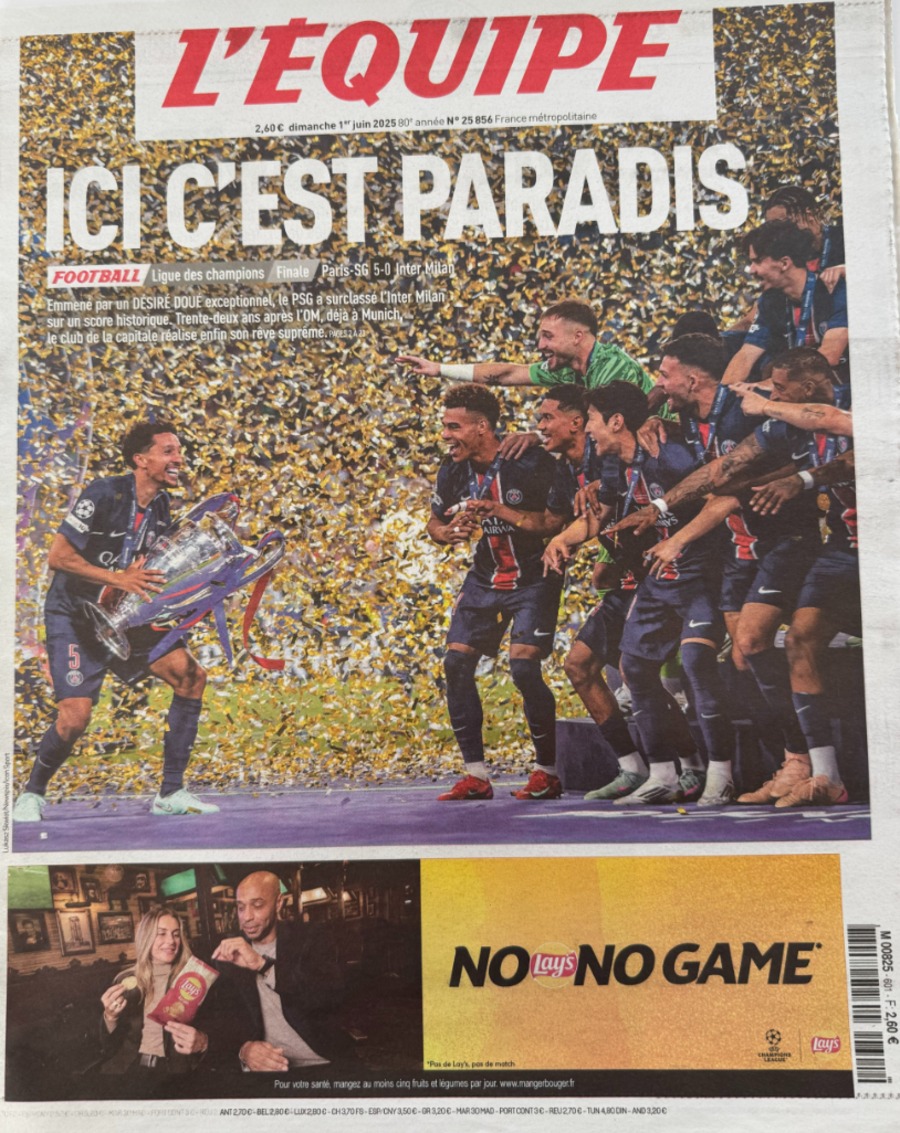 Journal l'équipe 01/06/2025 Ici c'est Paris - Paris Saint Germain / Inter Milan - Ligue des champions - Football - Journal L'Équipe authentique - Revue Vintage