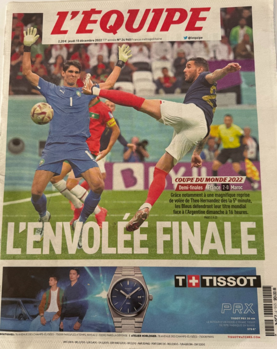 Journal l'équipe 15/12/2022 France / Maroc - Coupe du Monde de Football - Demi Finale - Journal L'Équipe authentique - Revue Vintage
