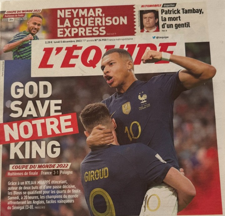 Journal l'équipe 05/12/2022 God save - France / Pologne Coupe du Monde de Football - Journal L'Équipe authentique - Revue Vintage