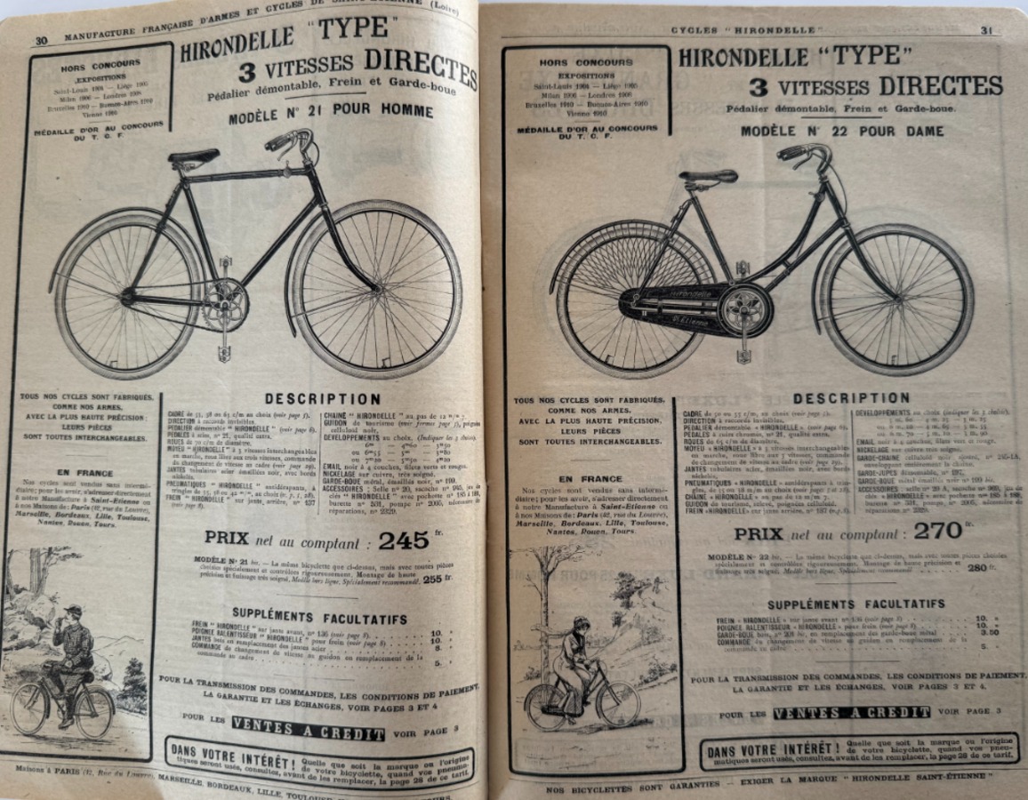 Catalogue Manufrance 1911cycles - Tri porteur hirondelle - Motocylette Rupta - Vue 2 - Vélo
