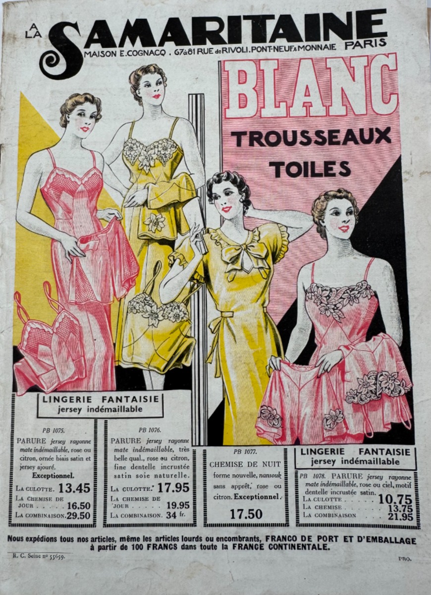 Catalogue la Samaritaine - mode - vêtement - 1937 - avec échantillons de tissus - Grands Magasins authentique - Revue Vintage