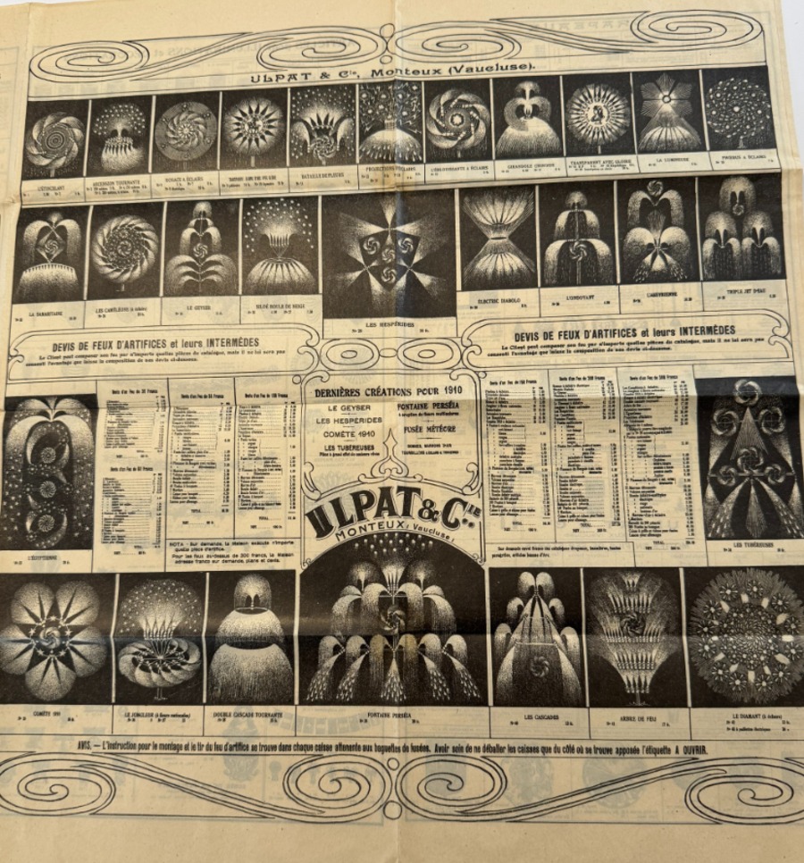 Dépliant Feux d'artifice Pyrotechnie 1910 - Ulpat a Monteux Vaucluse - Divers authentique - Revue Vintage