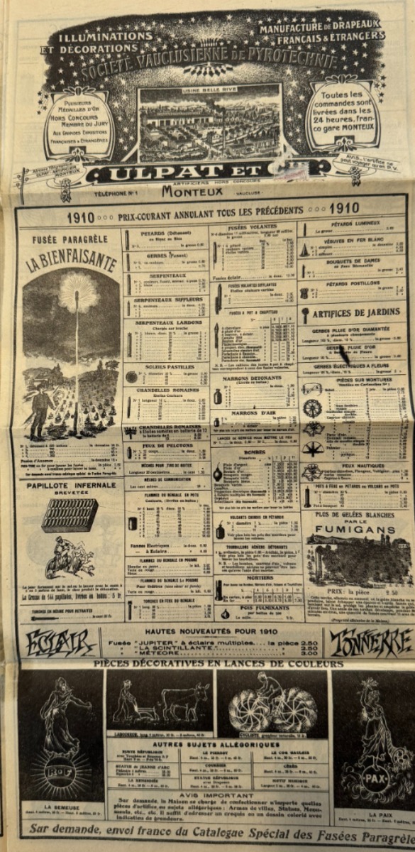 Dépliant Feux d'artifice Pyrotechnie 1910 - Ulpat a Monteux Vaucluse - Vue 2 - Divers