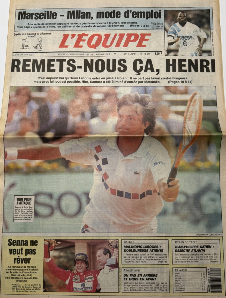 Journal l'équipe 25/05/1993 Remets nous ça Henri Leconte - Roland Garros - Tennis - Journal L'Équipe authentique - Revue Vintage