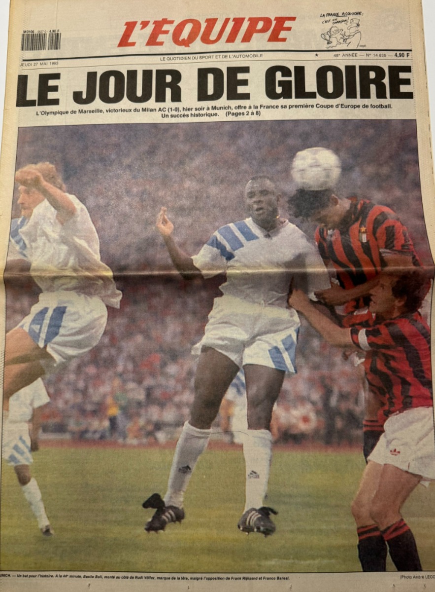 Journal l'équipe 27/05/1993 Le jour de gloire - Finale Marseille / Milan AC - Coupe d'Europe - OM - Football - Journal L'Équipe authentique - Revue Vintage