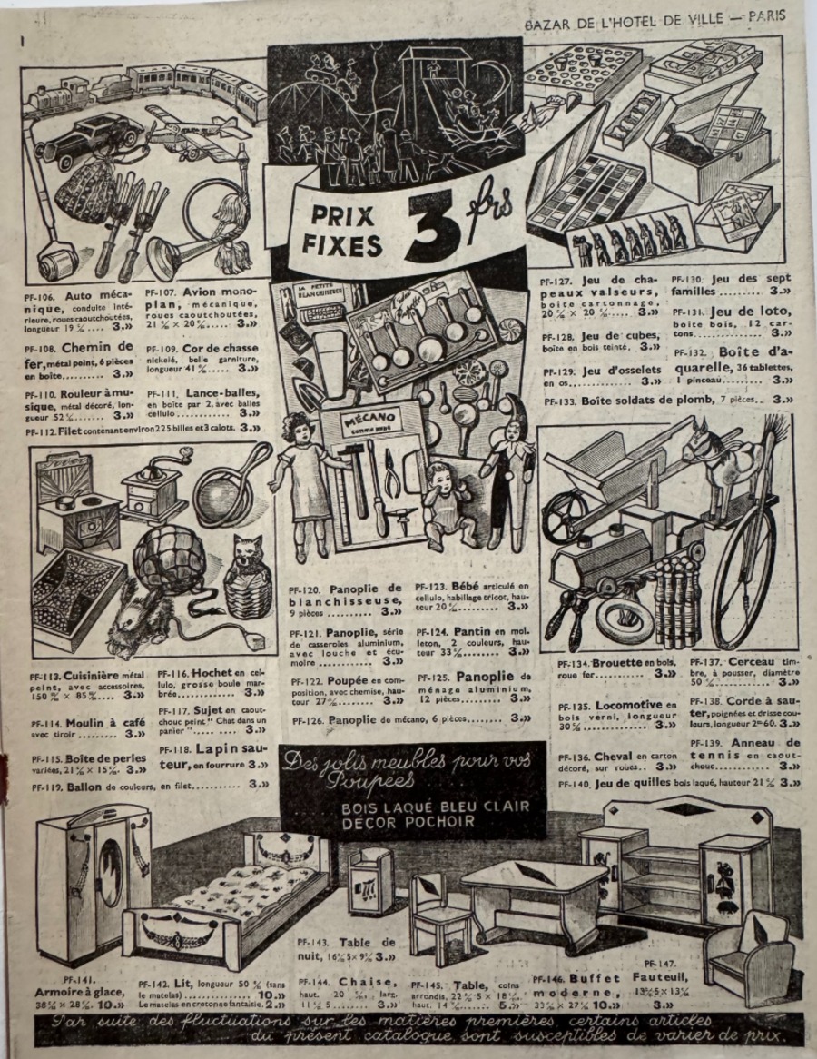 Catalogue jouets Bazar de l'hôtel de ville - 1937 - Etrennes - Poupée - Vue 3 - Divers