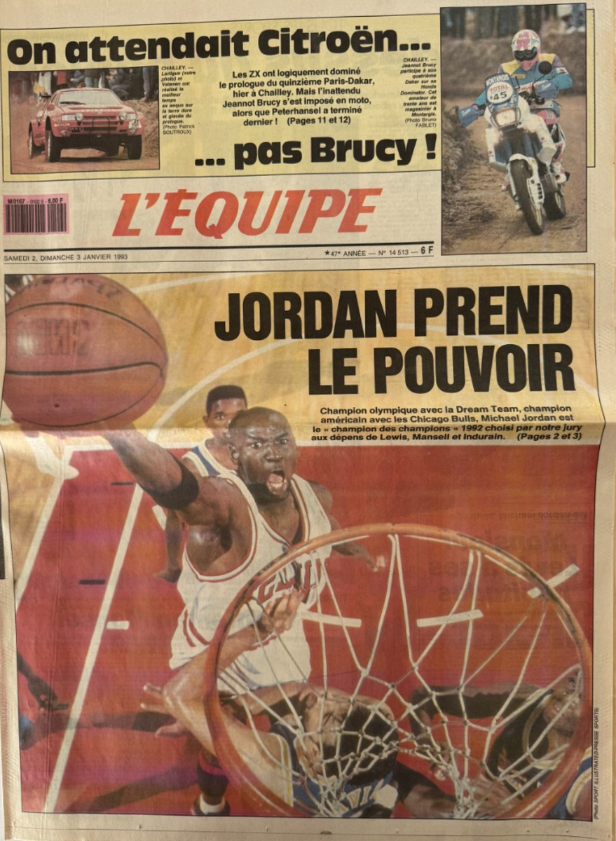 Journal l'équipe 03/01/1993 Michael Jordan prend le pouvoir - Basket - NBA - Chicago Bulls - Journal L'Équipe authentique - Revue Vintage