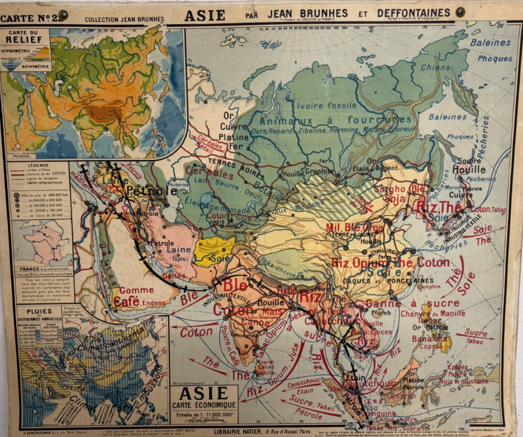Ancienne carte scolaire Asie . Inde . Chine . Iran . Japon . Siam . Indochine N° 22 - Vue 2 - Cartes Scolaires