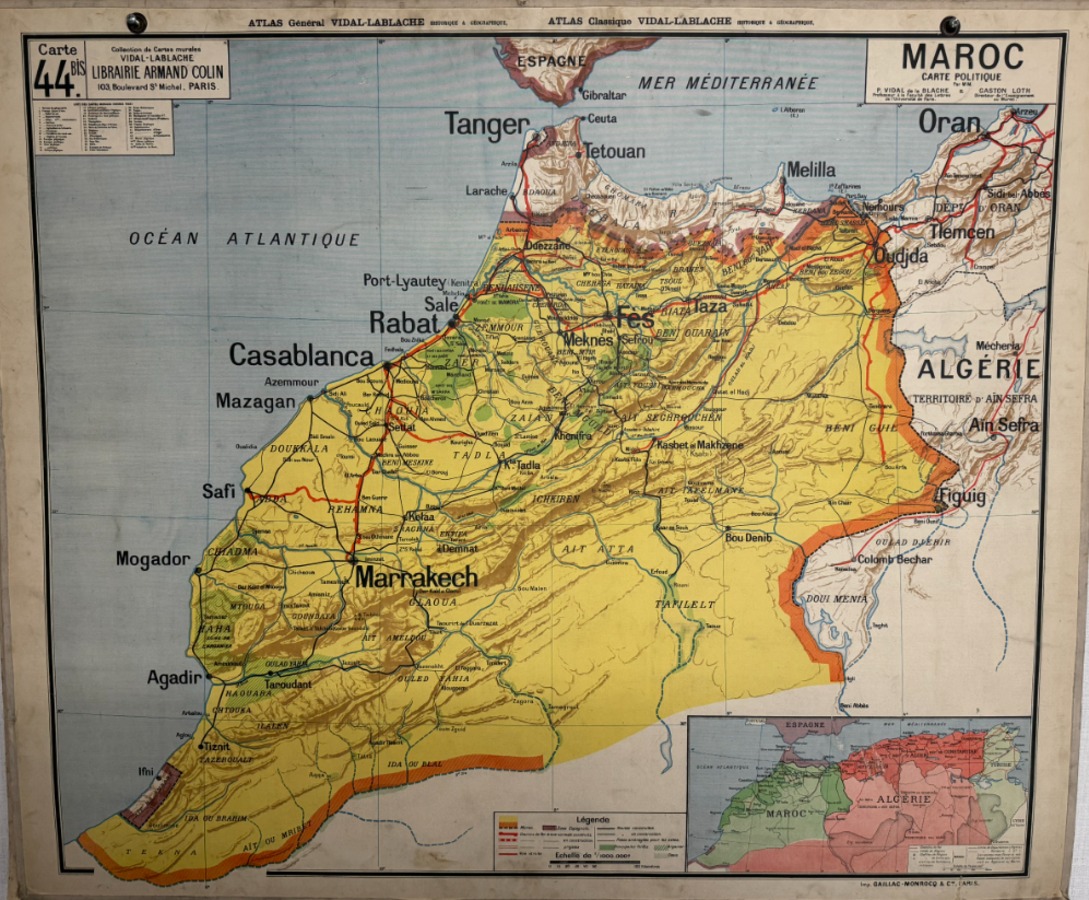 Ancienne carte scolaire Maroc . Marrakech . Casablanca . Tanger . Agadir N° 44 - Cartes Scolaires authentique - Revue Vintage