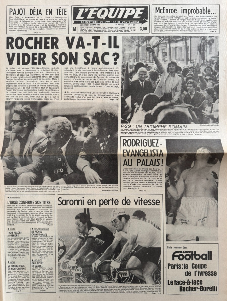 Journal l'équipe 19/05/1982 Un Triomphe Romain - Finale contre Saint Étienne - Football - Journal L'Équipe authentique - Revue Vintage