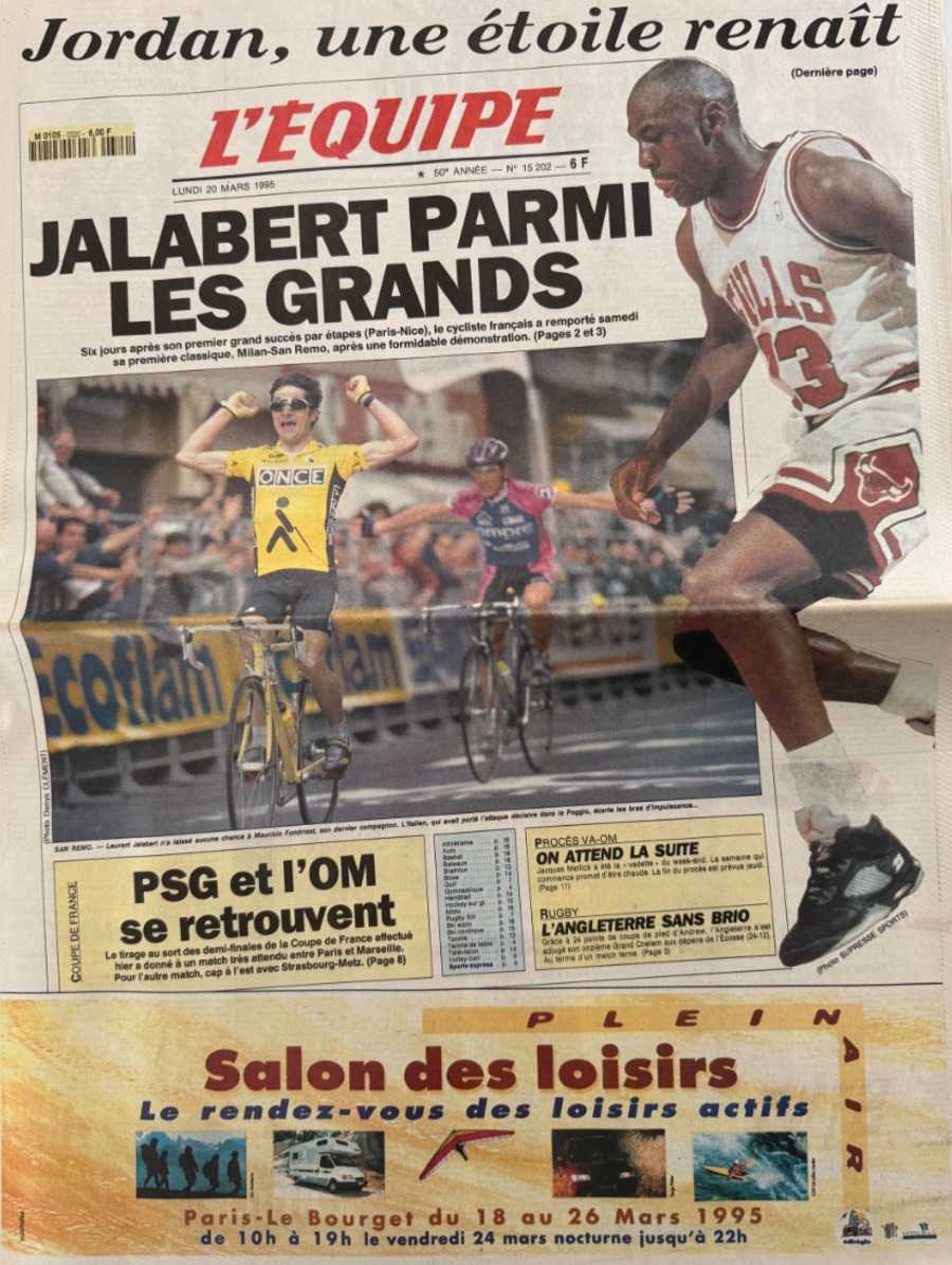 Journal l'équipe 20/03/1995 Michael Jordan une étoile est renaît - Basket - NBA - Chicago Bulls - Journal L'Équipe authentique - Revue Vintage