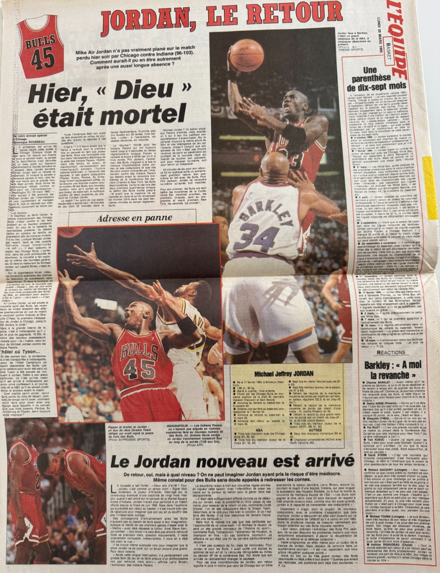 Journal l'équipe 20/03/1995 Michael Jordan une étoile est renaît - Basket - NBA - Chicago Bulls - Vue 2 - Journal L'Équipe