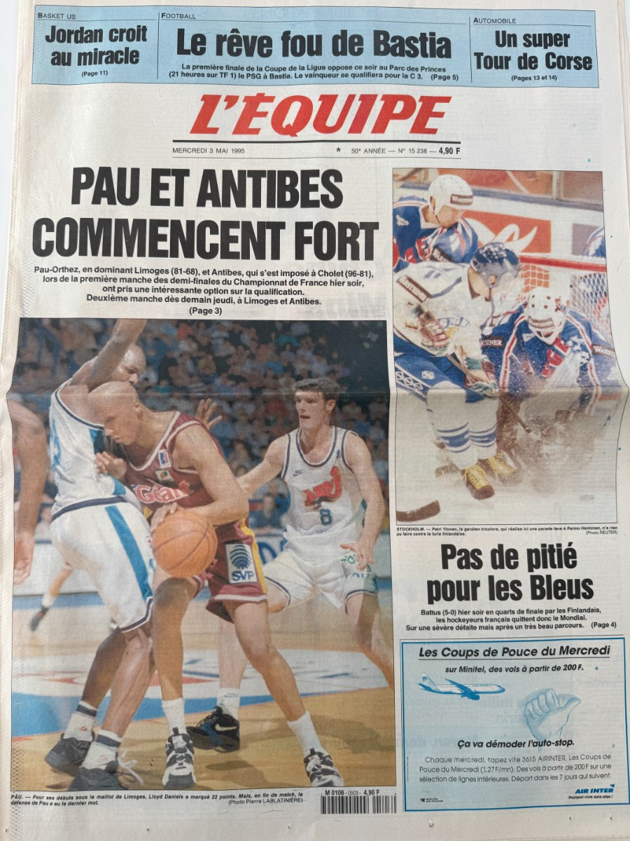 Journal l'équipe 03/05/1995 Pau et Antibes commencent fort - Basket - Journal L'Équipe authentique - Revue Vintage