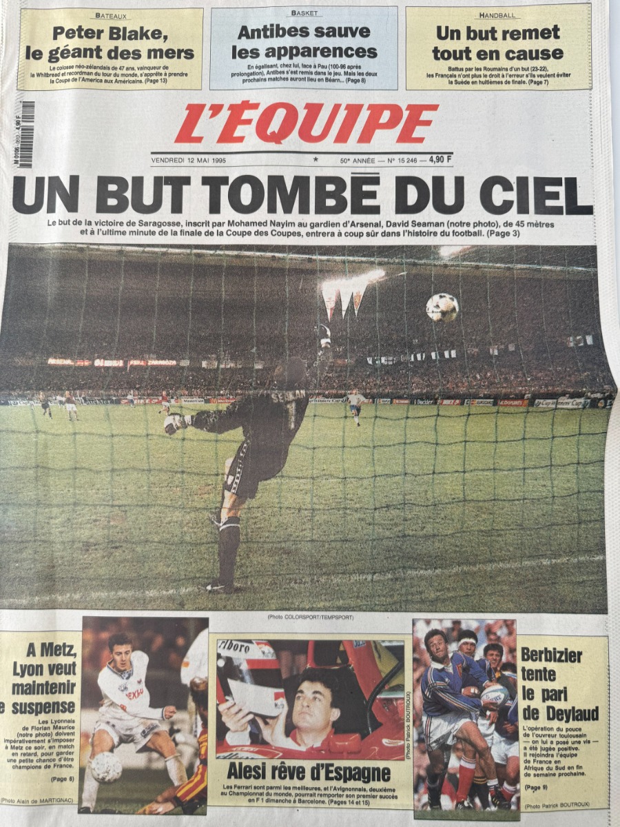 Journal l'équipe 12/05/1995 Un but tombé du ciel finale de la Coupe des Coupes - Real Saragosse contre Parma AC - Journal L'Équipe authentique - Revue Vintage