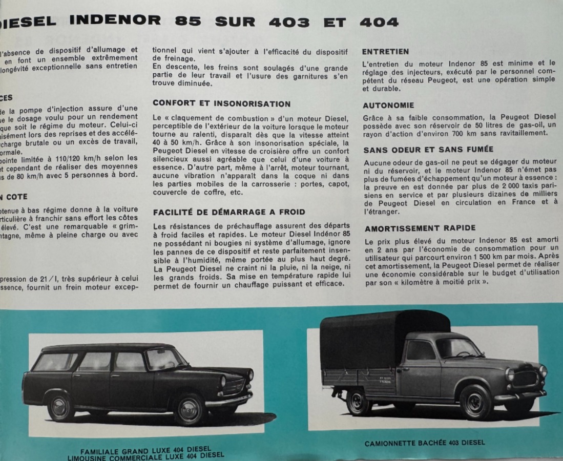 Catalogue Peugeot diesel année 1963 - Vue 2 - Auto