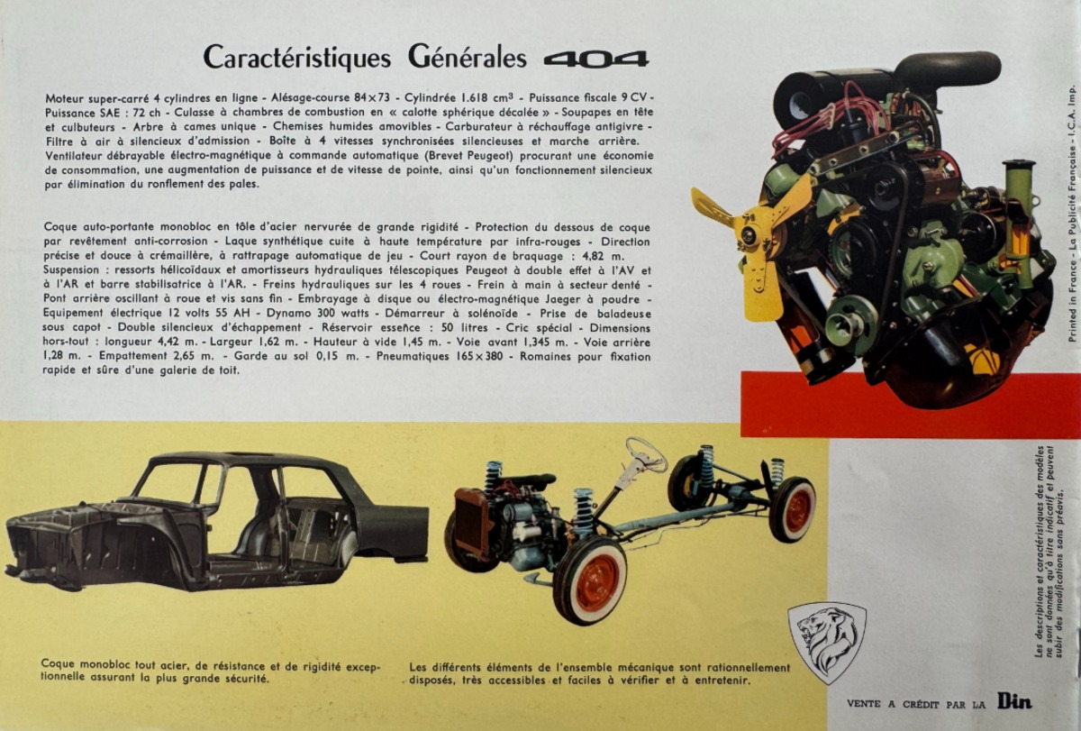 Catalogue Peugeot 404 tourisme - année 1962 - Vue 3 - Auto